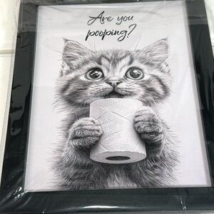 Are You Pooping? Black & White Cat Framed Wall Art